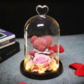 Rose Teddy Beer In Glass Dome