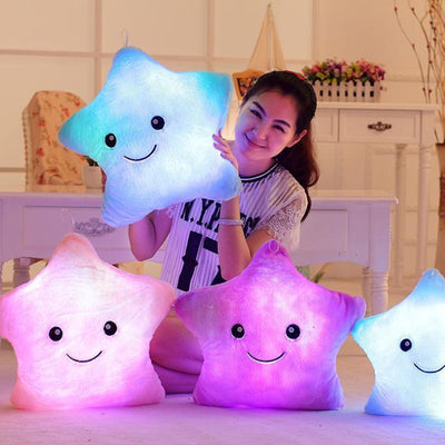 Super Cute Light Up Smiling Star Emoji Pillow Cushion Plush Stuffed Toys 