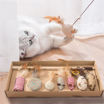 Funny Cat Hemp Rope Feather Toy Set